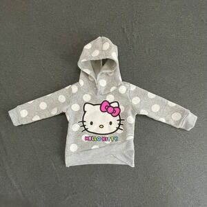 Hello Kitty Sanrio Girls 2T Grey Polka Dot Fleece Hoodie Crossover Hem‎